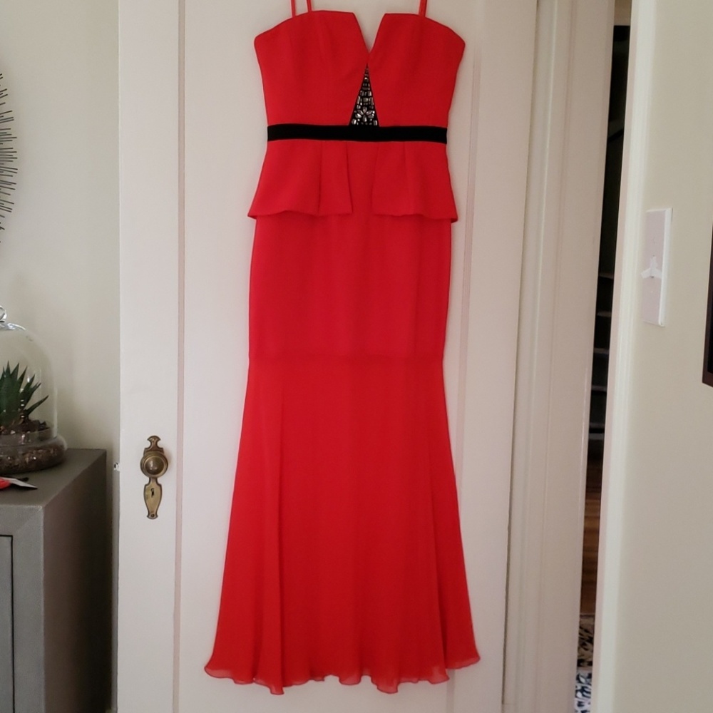 Strapless red formal dress